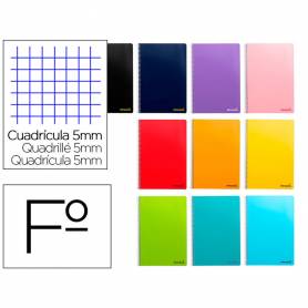 Cuaderno espiral liderpapel folio smart tapa blanda 80h 60gr cuadro 5 mm con margen colores surtidos