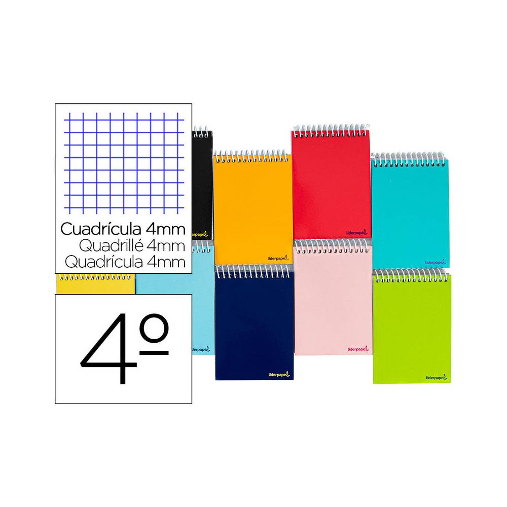 Cuaderno espiral liderpapel cuarto apaisado smart tapa blanda 80h 60gr cuadro 4mm conmargen colores surtidos