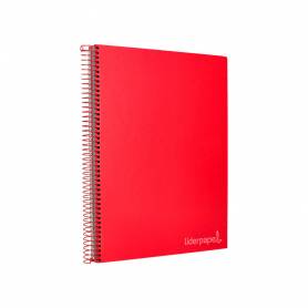 Cuaderno espiral liderpapel a4 micro jolly tapa forrada 140h 75 gr cuadro 5mm 5 bandas 4 taladros color rojo