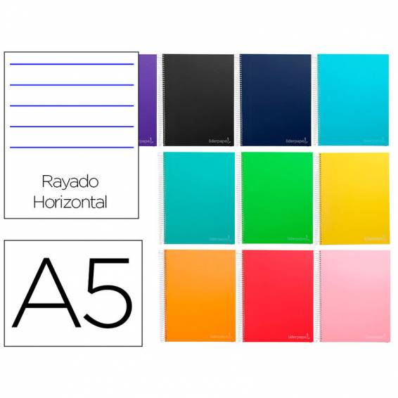 Cuaderno espiral liderpapel a5 micro jolly tapa forrada 140h 75 gr horizontal 5 bandas6 taladros colores surtidos