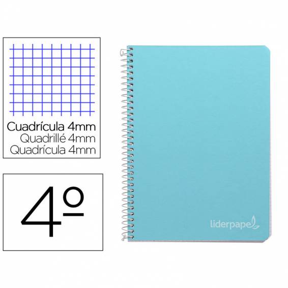 Cuaderno espiral liderpapel cuarto witty tapa dura 80h 75gr cuadro 4mm con margen color celeste