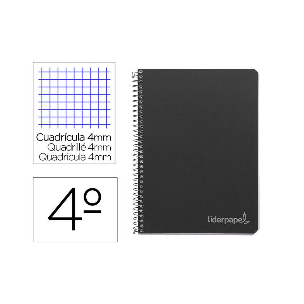 Cuaderno espiral liderpapel cuarto witty tapa dura 80h 75gr cuadro 4mm con margen color negro