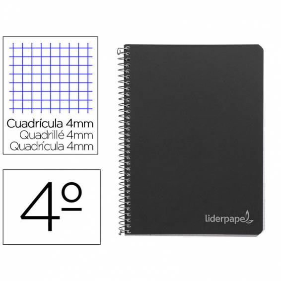 Cuaderno espiral liderpapel cuarto witty tapa dura 80h 75gr cuadro 4mm con margen color negro