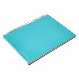 Cuaderno espiral liderpapel a4 micro jolly tapa forrada 140h 75 gr cuadro 5mm 5 bandas4 taladros color celeste