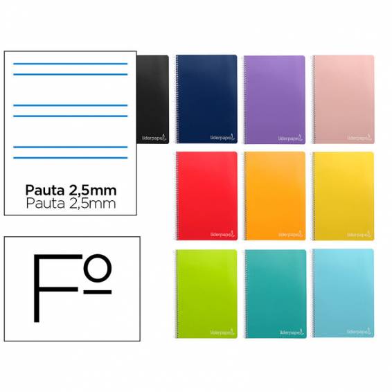 Cuaderno espiral liderpapel folio witty tapa dura 80h 75gr pauta 2,5mm con margen colores surtidos