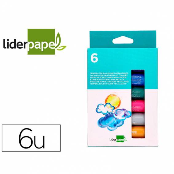 Tempera solida en barra liderpapel escolar 10 gr caja de 6 colores surtidos