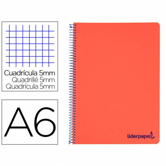 Cuaderno espiral liderpapel a6 micro wonder tapa plastico 120h 90 gr cuadro 5mm 4 bandas color rojo