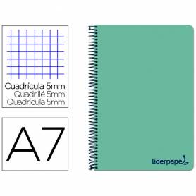 Cuaderno espiral liderpapel a7 micro wonder tapa plastico 100h 90 gr cuadro 5mm 4 bandas color verde