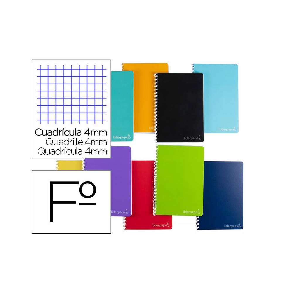 Cuaderno espiral liderpapel folio witty tapa dura 140 h 75gr cuadro 4mm con margen colores surtidos