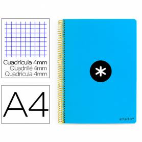 Cuaderno espiral liderpapel a4 antartik tapa dura 80h 90gr cuadro 4mm con margen color azul