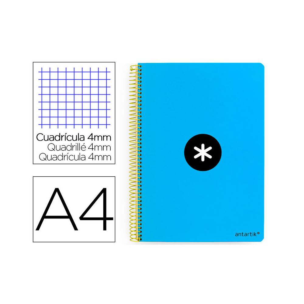 Cuaderno espiral liderpapel a4 antartik tapa dura 80h 90gr cuadro 4mm con margen color azul