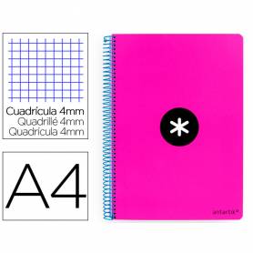 Cuaderno espiral liderpapel a4 antartik tapa dura 80h 90gr cuadro 4mm con margen color rosa fluor