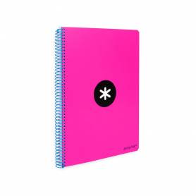 Cuaderno espiral liderpapel a4 antartik tapa dura 80h 90gr cuadro 4mm con margen color rosa fluor