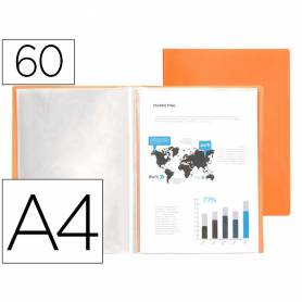 Carpeta liderpapel escaparate 60 fundas polipropileno din a4 naranja fluor opaco