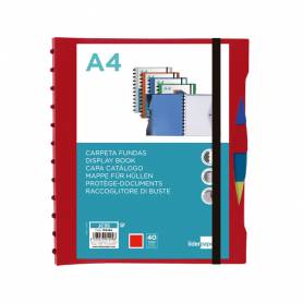 Carpeta liderpapel a4 con 40 fundas intercambiables 5 sep sobre y gomilla portada y lomo personalizable rojo