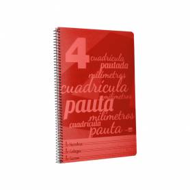 Cuaderno espiral liderpapel folio pautaguia tapa plastico 80h 75gr cuadro pautado 4mm con margen color rojo