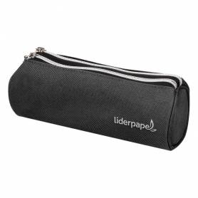 Bolso escolar liderpapel portatodo cilindrico con 2 cremalleras negro 205x75x75 mm