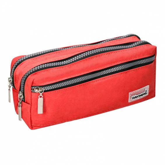 Bolso escolar liderpapel portatodo rectangular 3 bolsillos rojo 210x80x85 mm