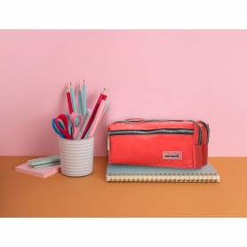 Bolso escolar liderpapel portatodo rectangular 3 bolsillos rojo 210x80x85 mm