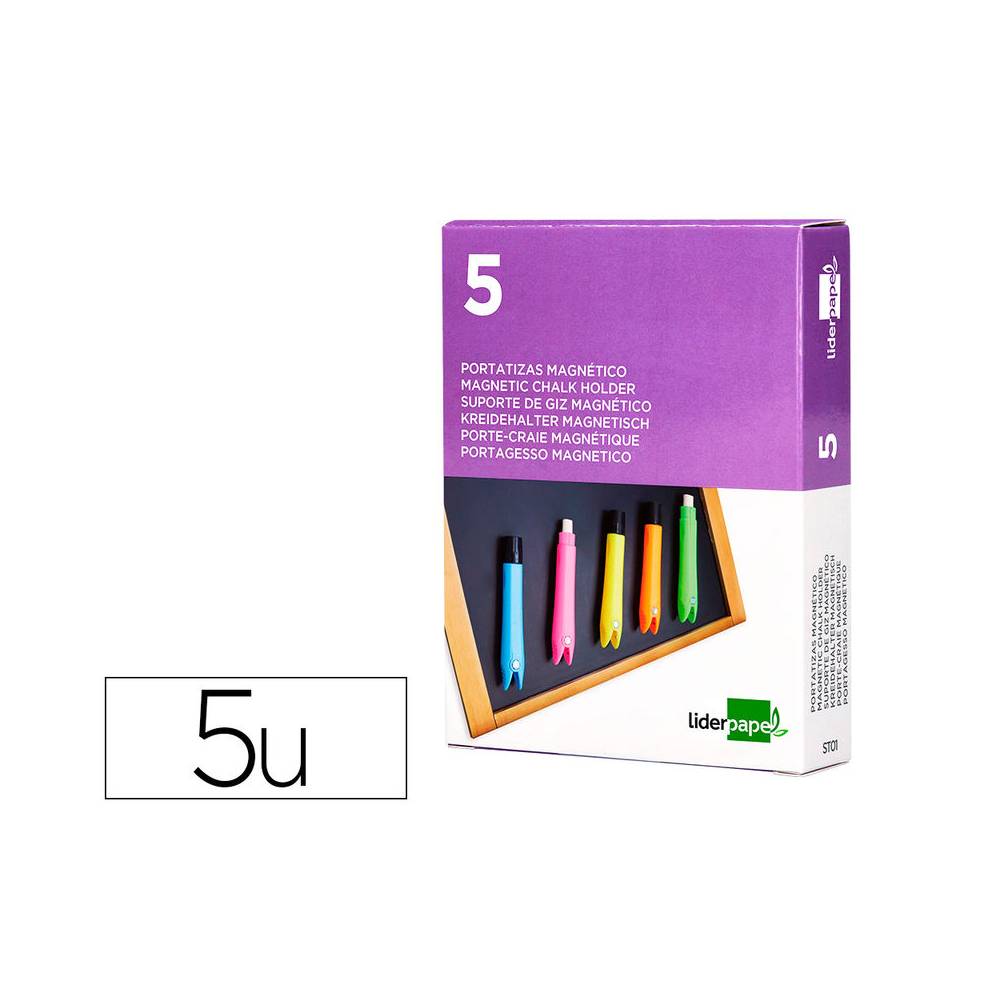 Portatizas plastico liderpapel magnetico colores surtidos caja de 5 unidades