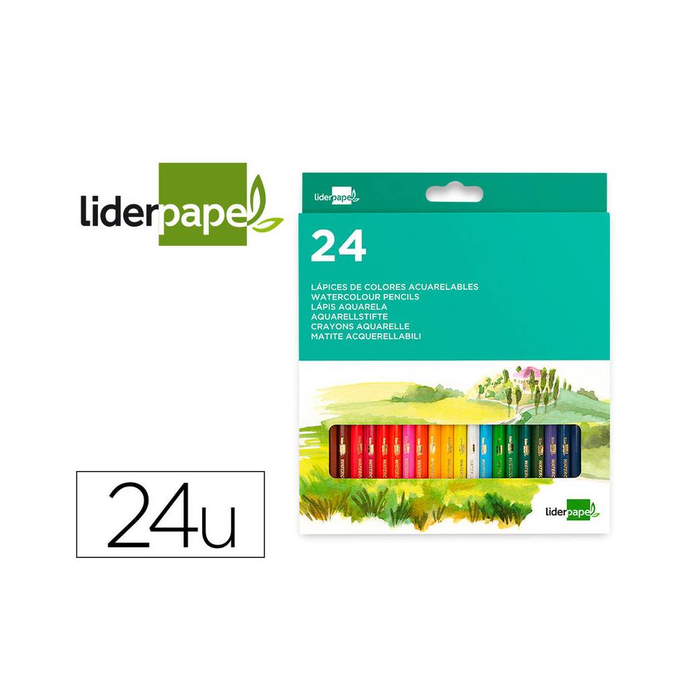 Lapices de colores acuarelables liderpapel caja de 24 unidades colores surtidos