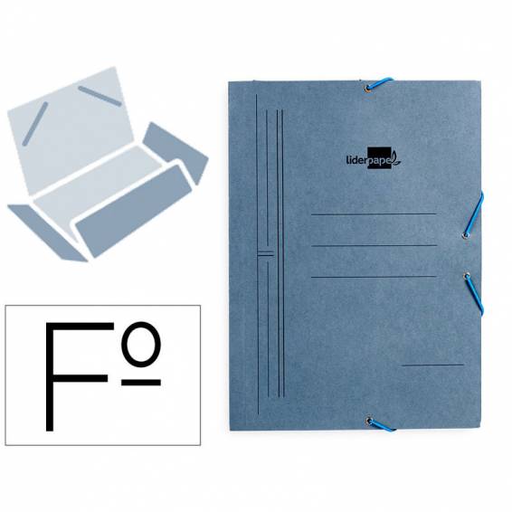 Carpeta liderpapel gomas folio 3 solapas carton pintado azul 410 g/m2