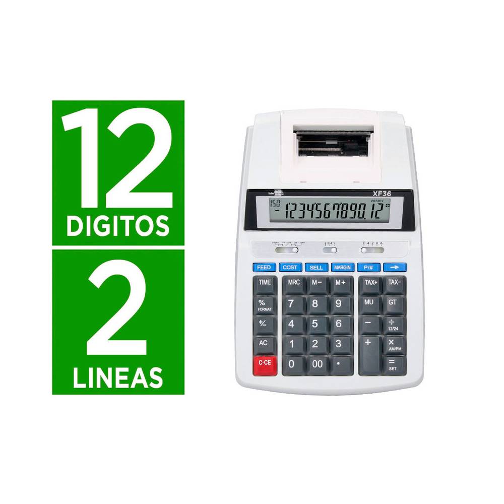 Calculadora liderpapel impresora pantalla papel 57 mm 12 digitos impresion bicolor blanca 235x155x62 mm