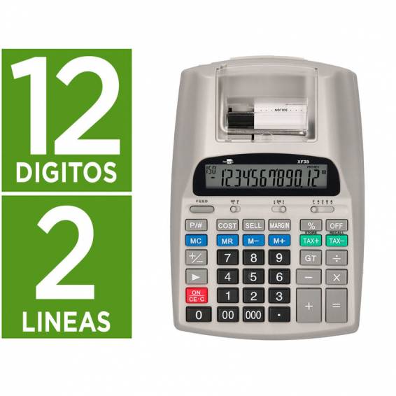 Calculadora liderpapel impresora pantalla papel 57 mm 12 digitos impresion bicolor blanca 225x158x56 mm