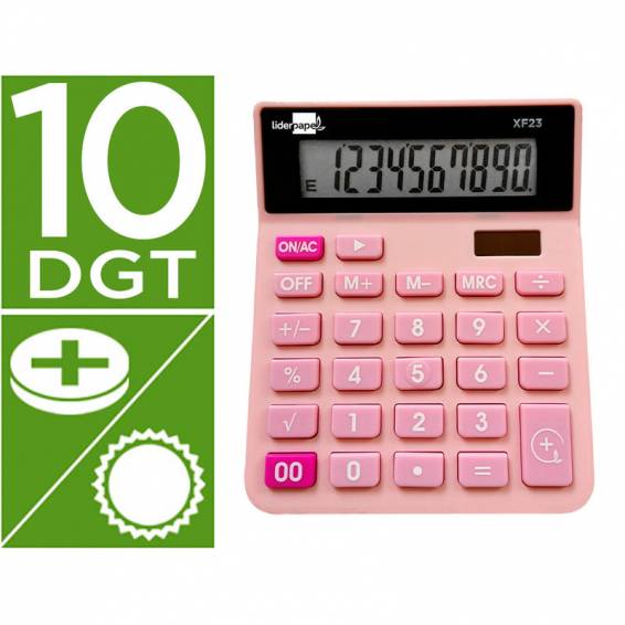 Calculadora liderpapel sobremesa xf23 10 digitos solar y pilas color rosa 127x105x24 mm