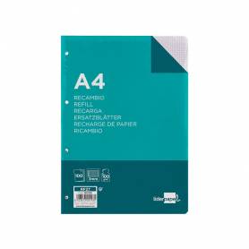 Recambio liderpapel a4 100 hojas 100g/m2 cuadro 3mm con margen 4 taladros