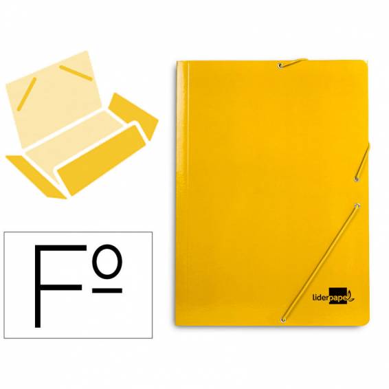 Carpeta liderpapel gomas folio 3 solapas carton plastificado color amarillo