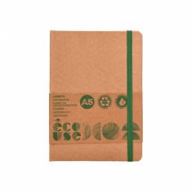 Libreta liderpapel ecouse 100% reciclada a5 96 hojas 70g/m2 horizontal con gomilla y marca paginas