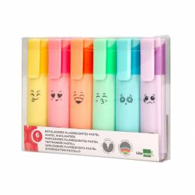 Rotulador liderpapel fluorescente pastel punta biselada estuche de 6 unidades colores surtidos