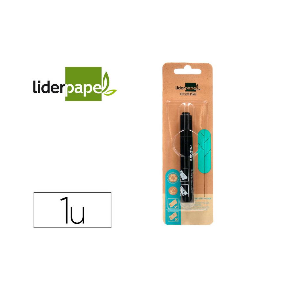 Rotulador liderpapel ecouse detector de billetes falsos cuerpo plastico 100% reciclado en blister