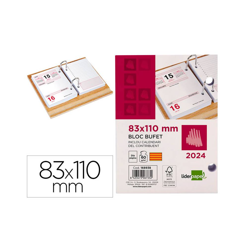 Bloc bufete liderpapel 2024 80x110 mm papel 60 gr texto en catalan