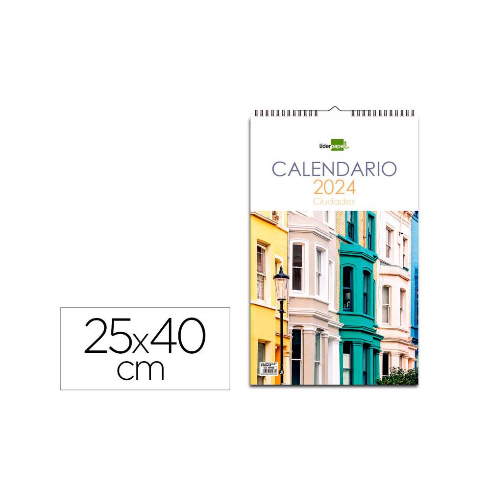 Calendario espiral pared liderpapel imagenes ciudades 2024 para escribir 25x40 cm papel 150 gr