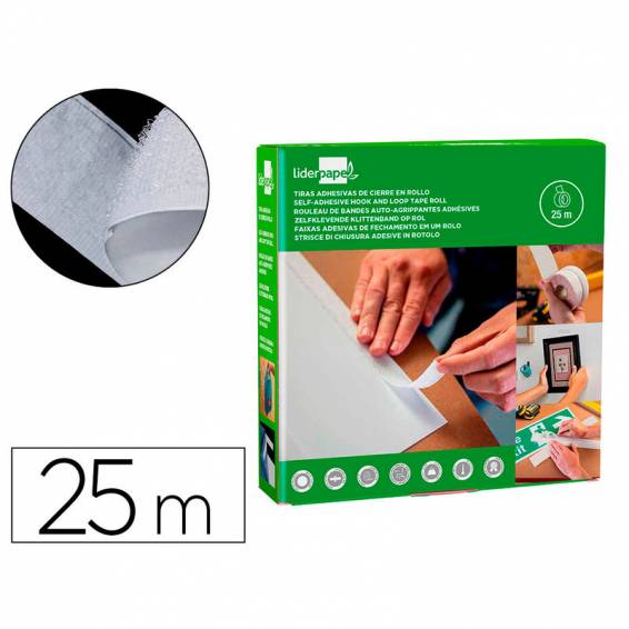 Cinta de cierre adhesiva liderpapel velcro blanco 20mm x 25m