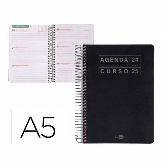 Agenda escolar liderpapel año 24 - 25 curso basic negro semana vista a5