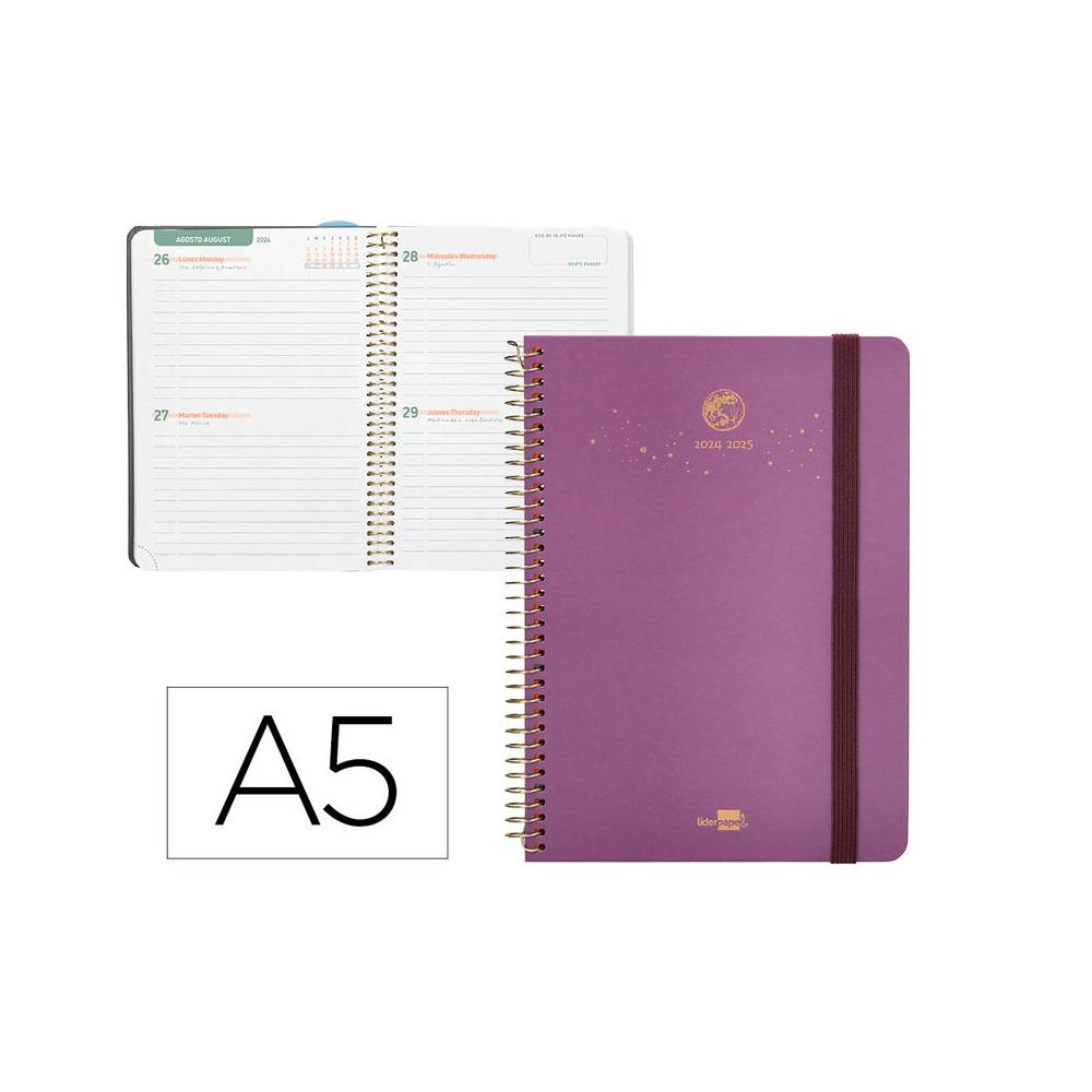 Agenda escolar liderpapel año 24 - 25 curso classic lines morado 2 días página a5