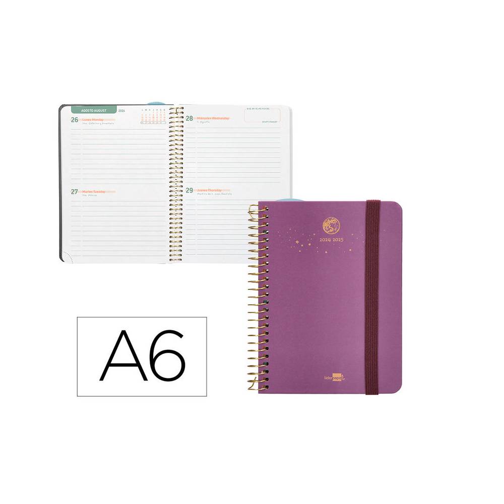 Agenda escolar liderpapel año 24 - 25 curso classic lines morado 2 días página a6