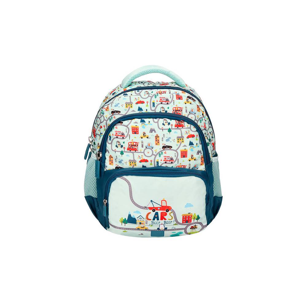 Cartera escolar liderpapel moc hila multibolsillo infantil cars azul 350x110x270 mm