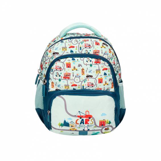 Cartera escolar liderpapel moc hila multibolsillo infantil cars azul 350x110x270 mm