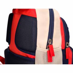 Cartera escolar liderpapel moc hila multibolsillo infantil azul marino rojo beige 350x110x270 mm