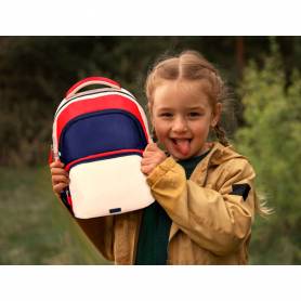 Cartera escolar liderpapel moc hila multibolsillo infantil azul marino rojo beige 350x110x270 mm