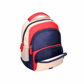 Cartera escolar liderpapel moc hila multibolsillo infantil azul marino rojo beige 350x110x270 mm