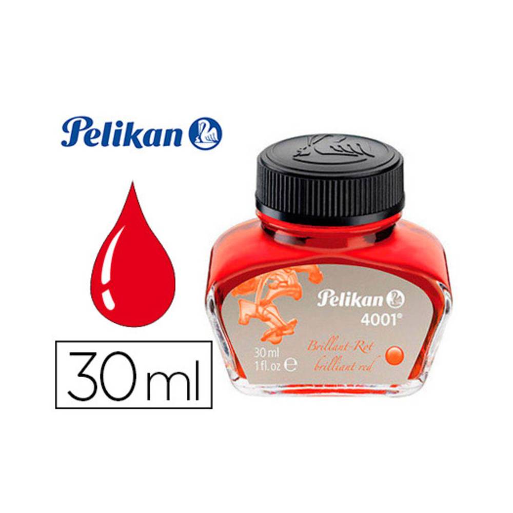 Tinta estilografica pelikan 4001 rojo brillante bote 30 ml