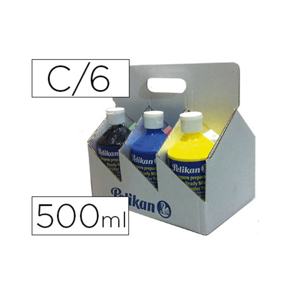 Tempera pelikan escolar 500 ml especial colegio pack 6 botellas colores surtidos