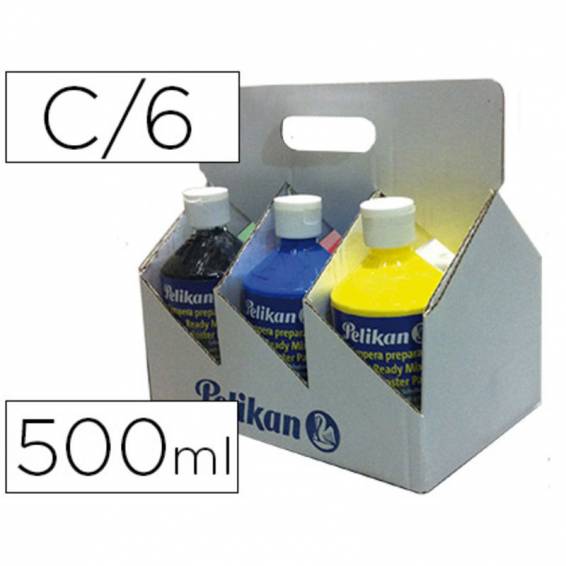 Tempera pelikan escolar 500 ml especial colegio pack 6 botellas colores surtidos