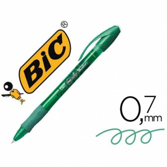 Boligrafo bic gelocity illusion borrable verde punta de 0,7 mm