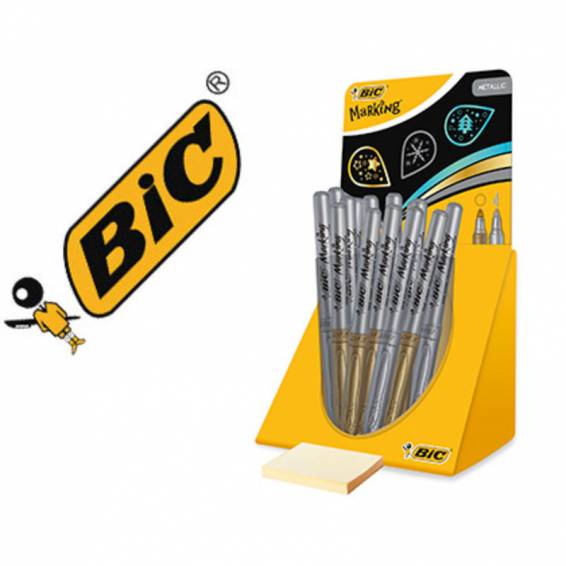 Rotulador bic marking metalico permanenete oro/plata expositor de 24 unidades surtidas 168x125x149 mm